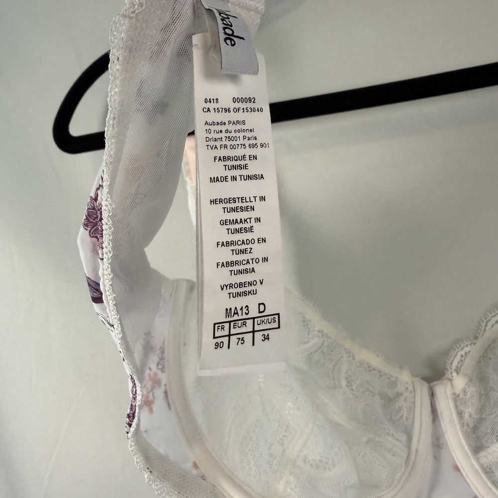 Aubade Paris 34D Comfort Full Cup Underwire Bra Sheer Lace Lingerie Floral NWOT - Picture 9 of 11